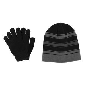 Grand Sierra Kids' 8-12 Striped 2-Piece Winter Beanie and Glove Set